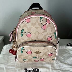 Coach Mini Court Backpack In Signature Canvas With Heart Cherry Print